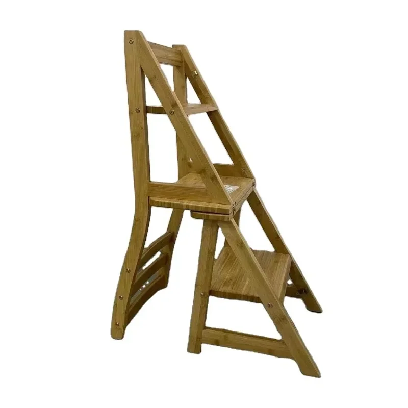 Bamboo solid wooden ladder chair household step chair folding dual purpose ladder stool indoor multi-functional stair stool