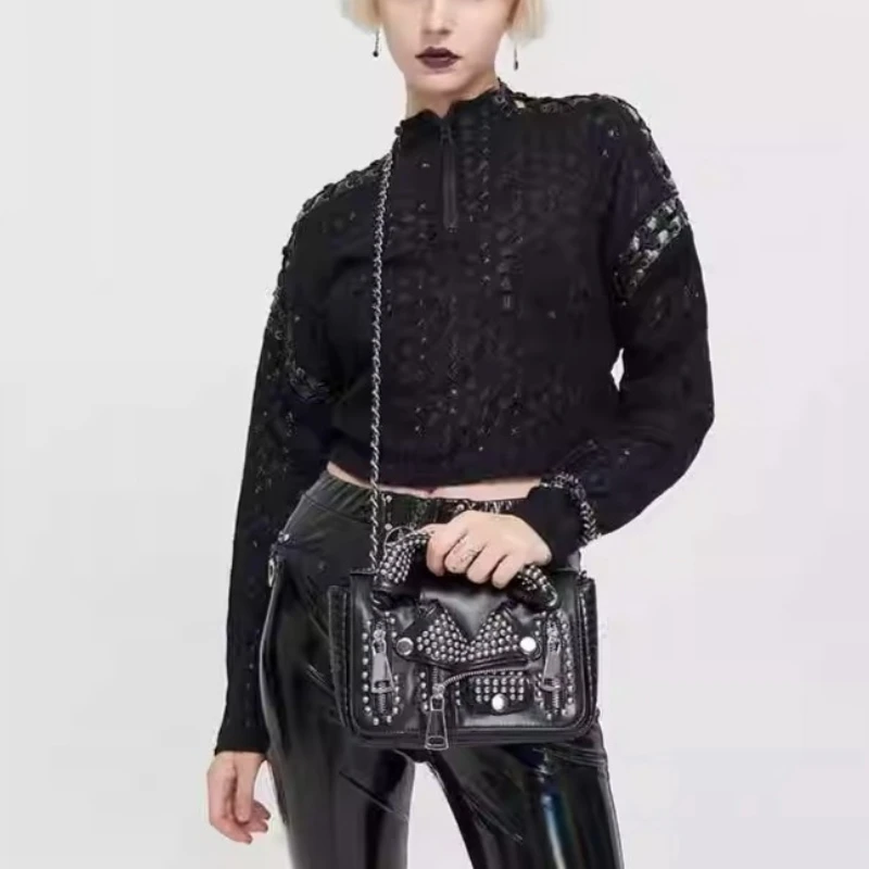 

Punk Rock Motorcycle Leather Women's Bag Chain Women's Shoulder Crossbody Bag