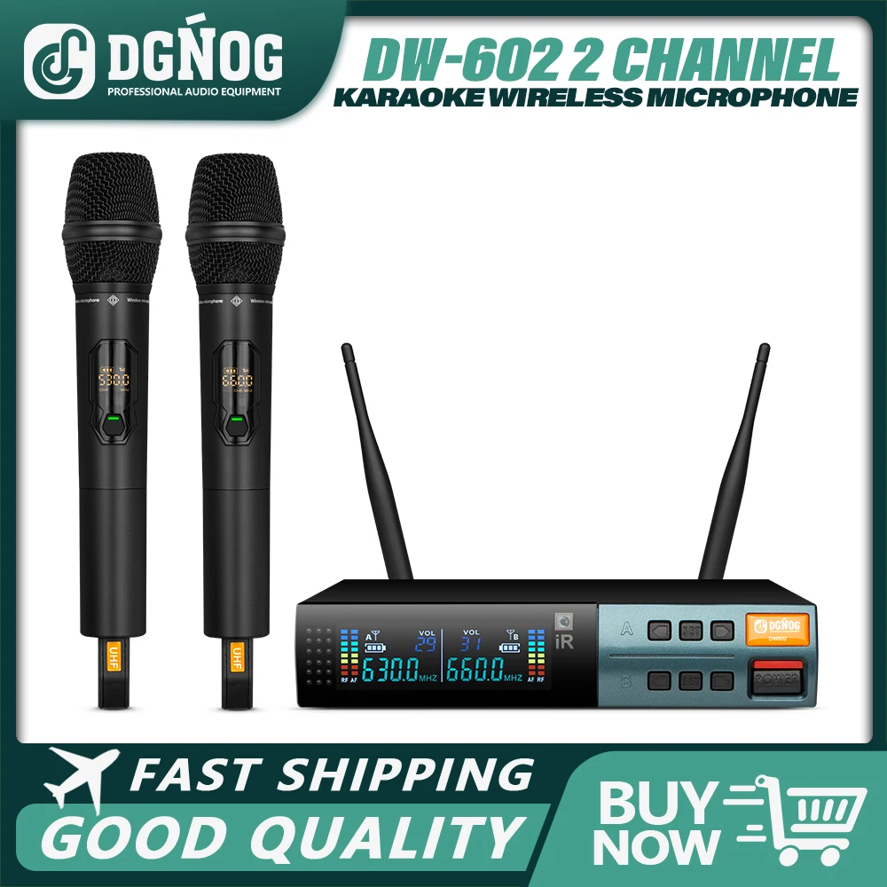 

DGNOG UHF Wireless Handheld Microphone System Adjustable Frequency 2x50 Frequency Metal Structure 100M for Church DJ Karaoke