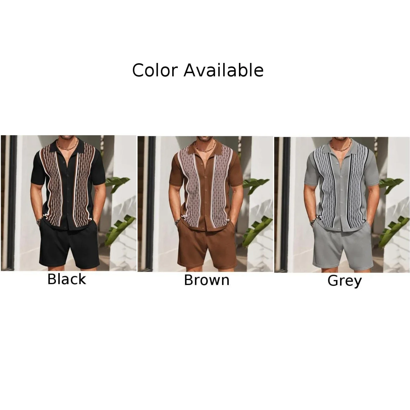 Conjunto curto leve e elástico masculino, lapela impressa vintage, casual masculino confortável, férias diárias, férias de verão