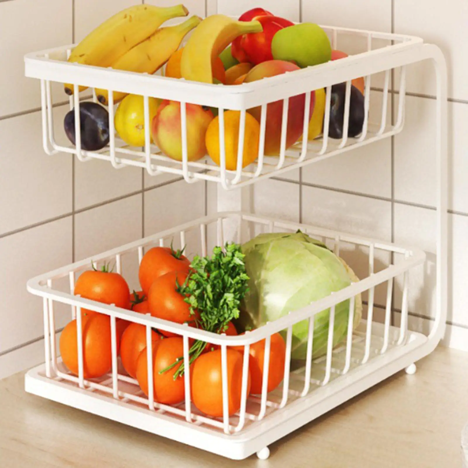 Kitchen Basket Countertop Closet Kitchen Storage Organizer Bathroom Organizer Bread Snack Veggies 2 Tiers Fruit Vegetable Basket