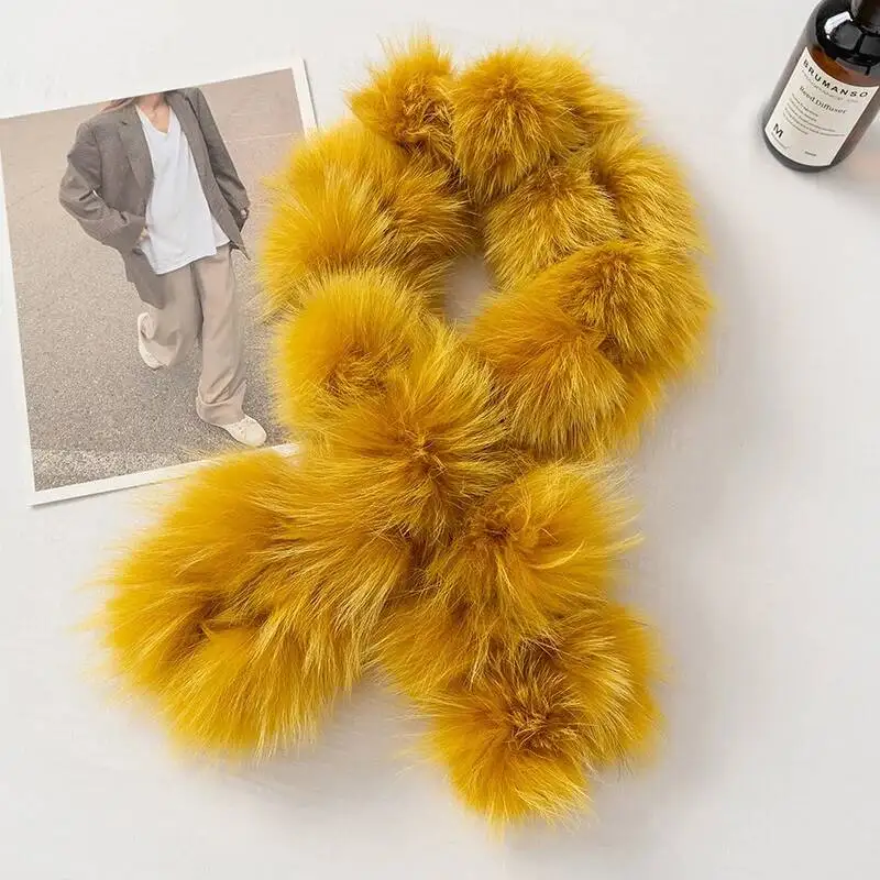 

Шарф из натурального лисьего меха, зимний женский меховой шарф на шею, теплый воротник, шарф из натурального лисьего меха с шариком из лисьего меха, модный шейный платок, шарфы
