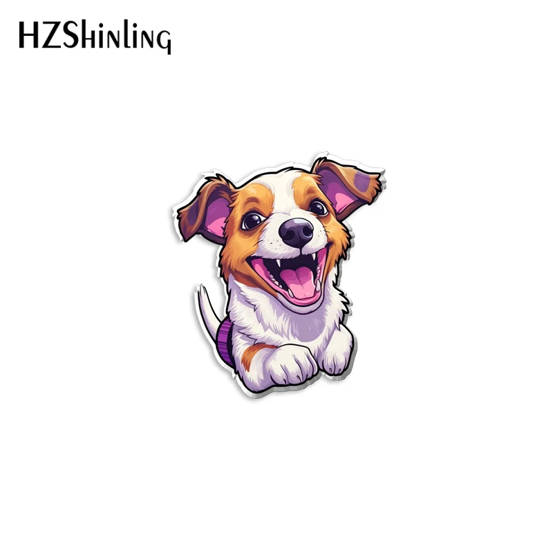 2023 New Jack Russell Terrier Acrylic Lapel Pin Cool Dog Epoxy Butterfly Clasp Pin Handmade Butterfly Brooch