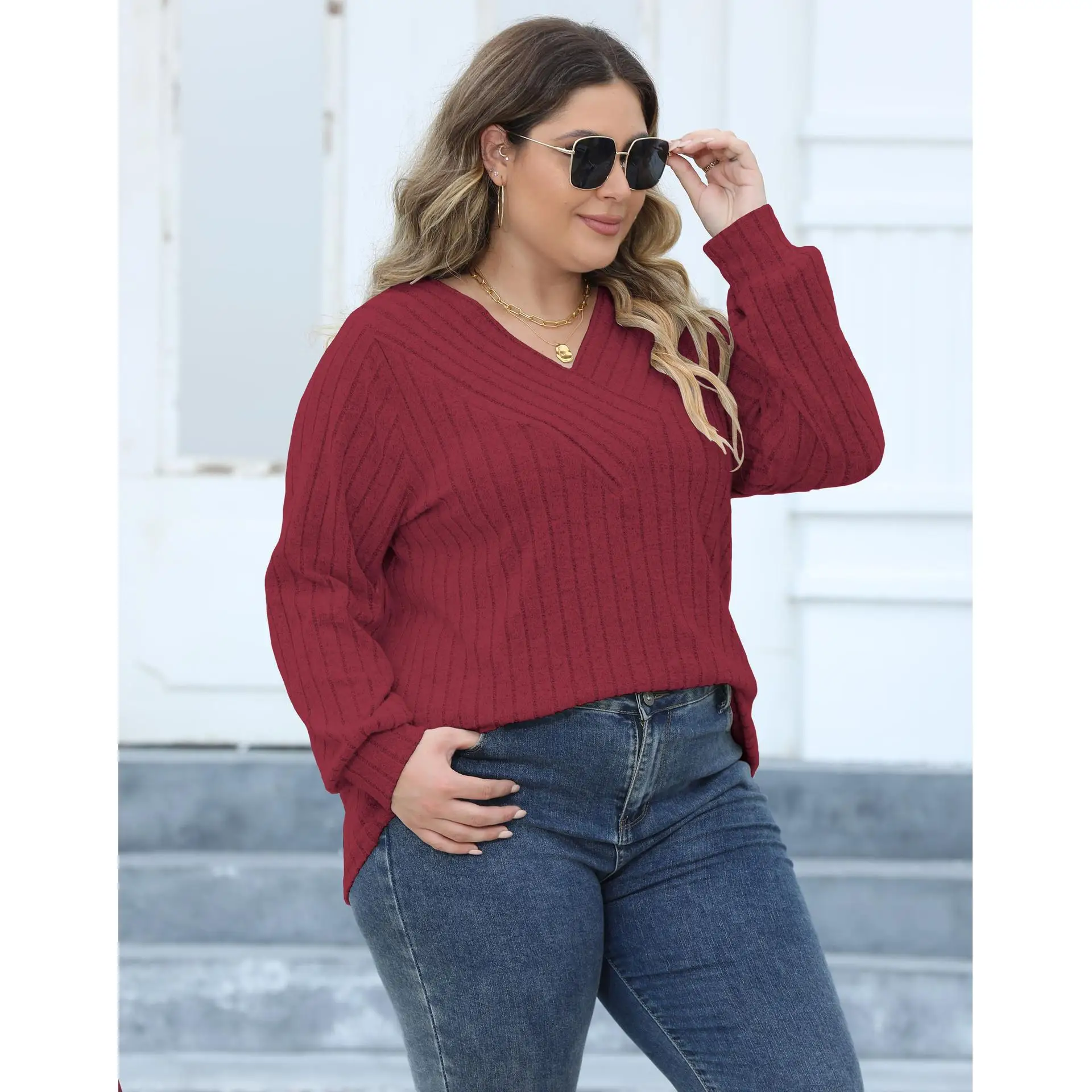 

Женский полосатый воротник большого размера с перекрестным узором, деловой повседневный длинный свек из полиэфирного волокна средней длины Dr