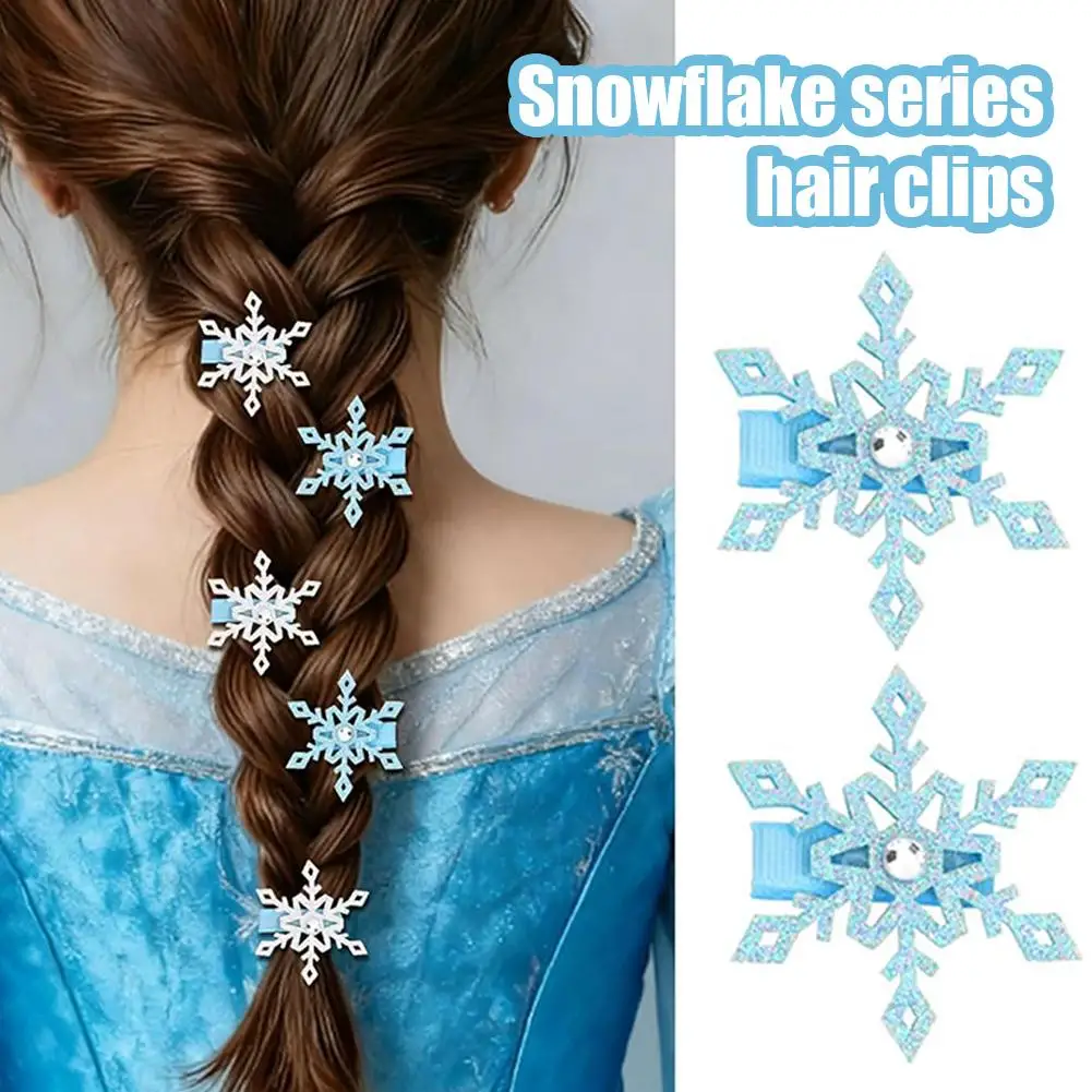 2PCS New Princess Snowflake Girls Lovely Hairpins Children Headwear Hairgrip Hair Clips Barrettes Hair Accessories