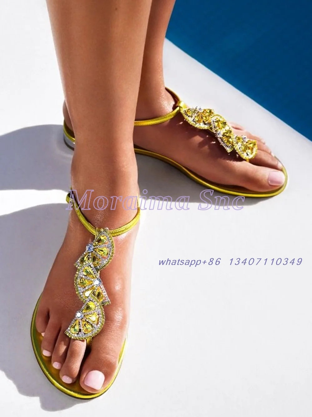 Luxury Crystal Lemon Decor Sandals Flat With Ankle Buckle Strap Sexy Fashion Designer Women's Shoes Summer Sandals Casual 2024