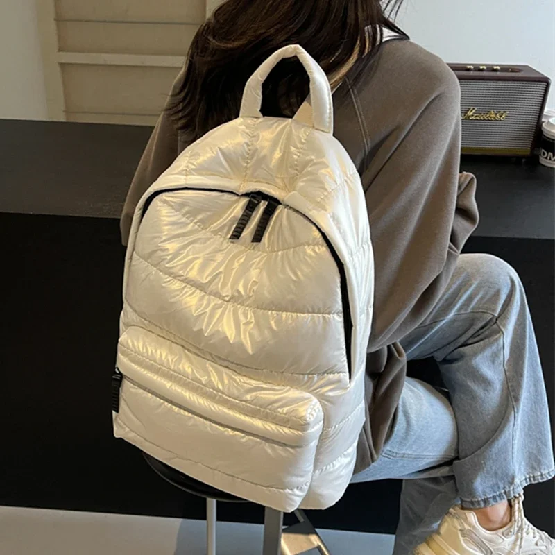 Fashion Shoulder Backpack Women School Backpack Cotton Padded Casual Daypack Female Waterproof for Autumn Winter Travel Bags