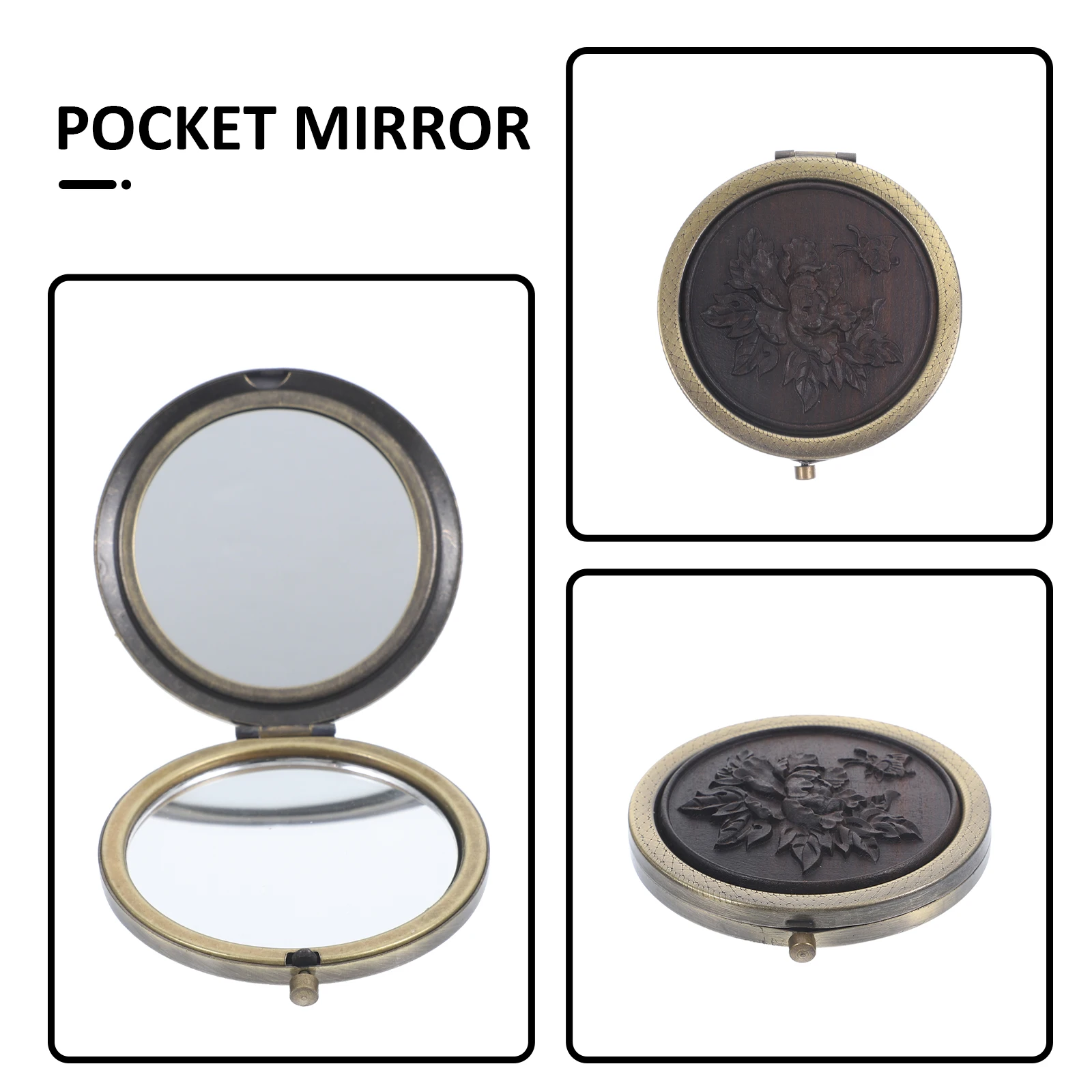 Vintage Style Portable Makeup Mirror Compact Double-Sided Clear Reflective Surface for Women Travel Home Party Picnic Use