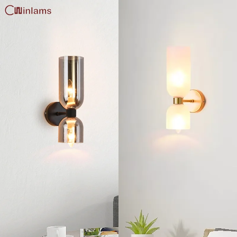 

Modern Simple Glass Wall Lamp Nordic Creative Funnel Shape Staircase Bedroom Bedside Lamp Light Luxury Background Wall Lamp