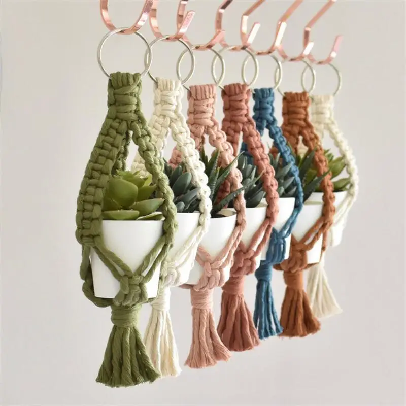 

Various Colours Macrame Air Plant Holder Mini Cotton Hand Weaving Hanging Planter For Home Decor Bedroom Living Room Decoration