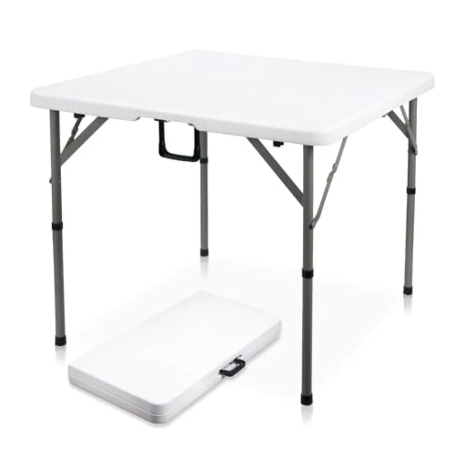 

34" Square Folding Card Table Fold-in-Half Utility Dining Portable Table Heavy Duty HDPE Plastic Foldable with Carrying Handle
