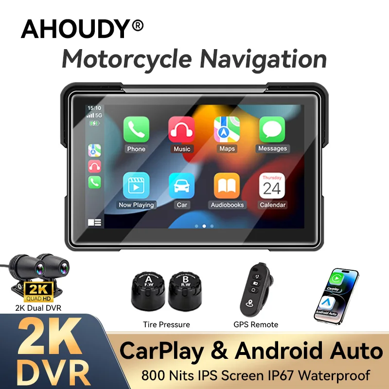 �y�Z�[�����zAHOUDY 7�C���`�o�C�N�i�r�Q�[�V����Carplay Android Auto�^�C����C���Ď�2K DVR 5G WIFI���W���[��IP67