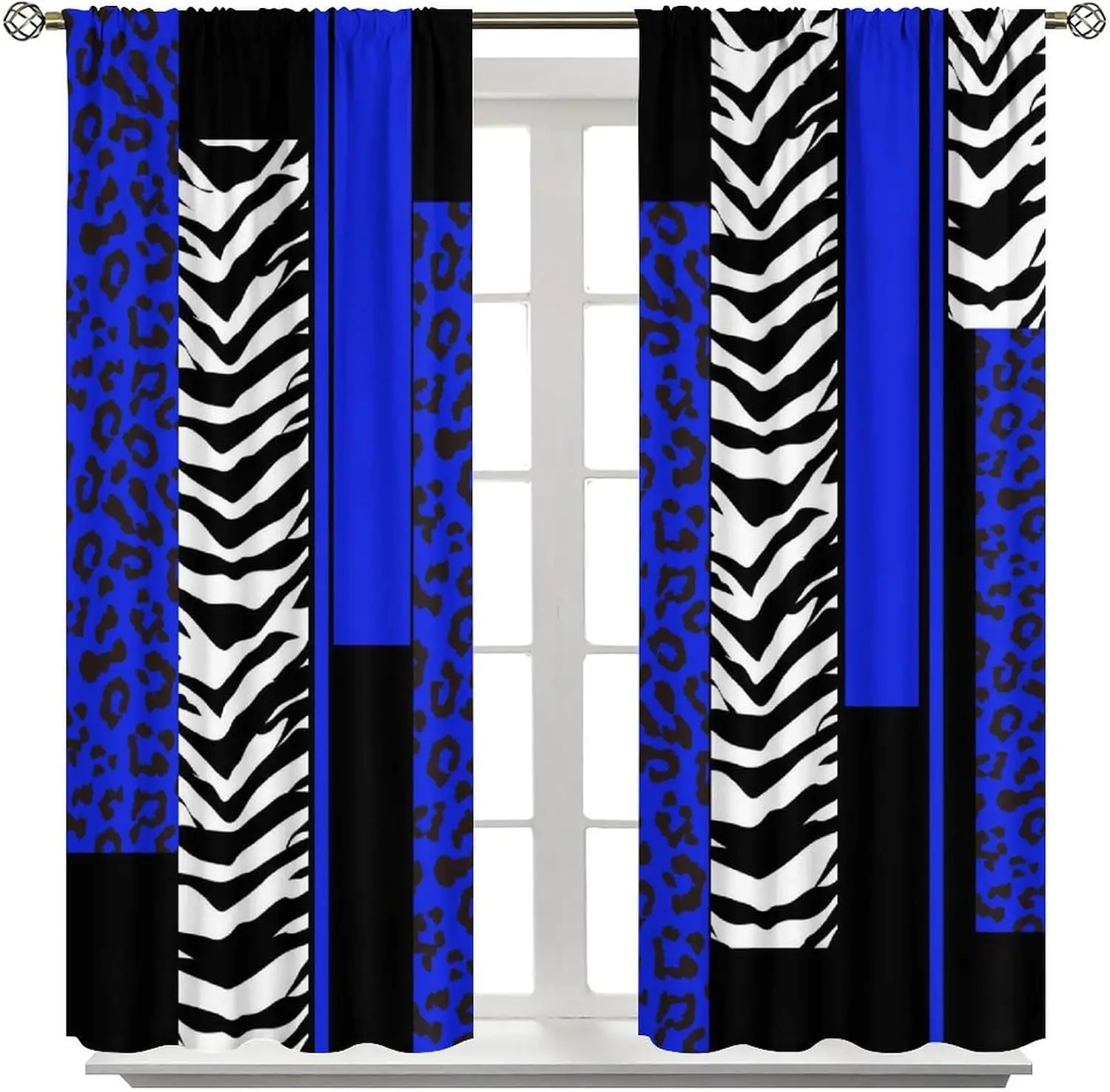 Fashion Spliced Animal Pattern Window Curtain Blue Leopard Zebra Block Light Blocking Drape Villa Dorm Resort Window Decoration