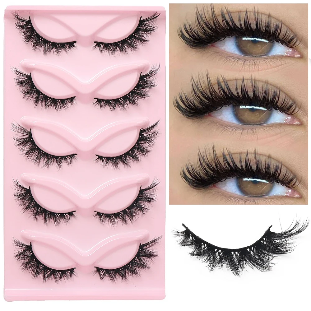 GROINNEYA Cat eye Eyelashes 3D Natural False Lashes Fluffy Soft Cross 5 pairs Manga Lashes Wispy Natural Eyelash Extension Makeu