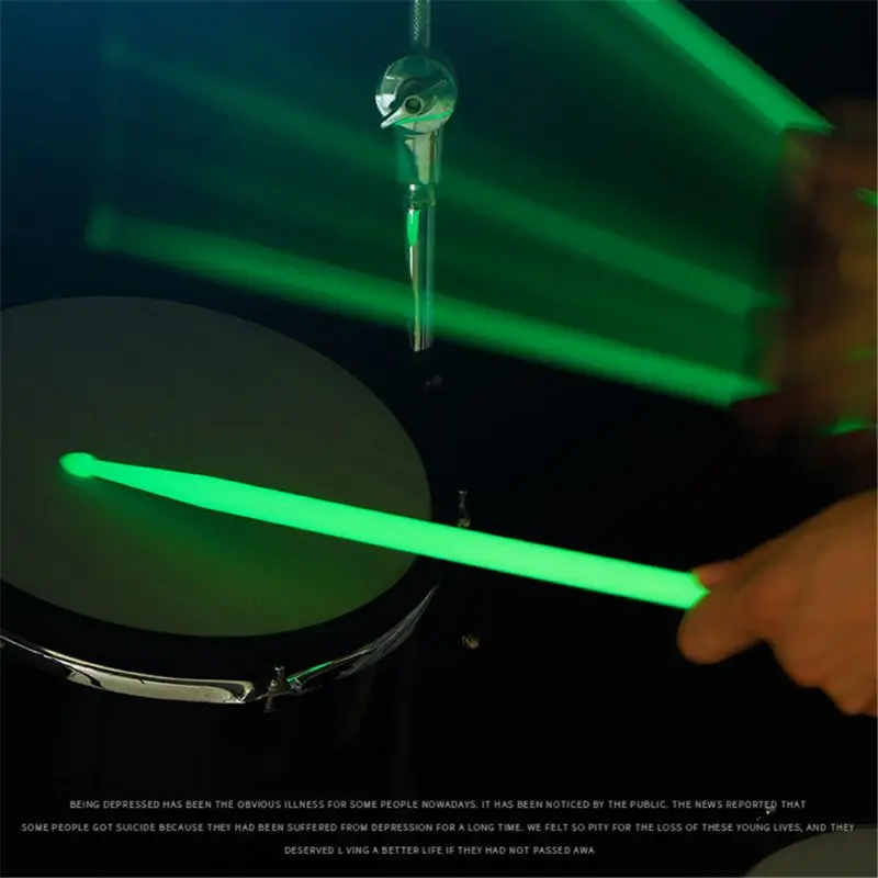 Bastão de tambor de nylon luminoso, baquetas fluorescentes, brilho no escuro, luz brilhante instrumentos musicais, 5A, 1 par