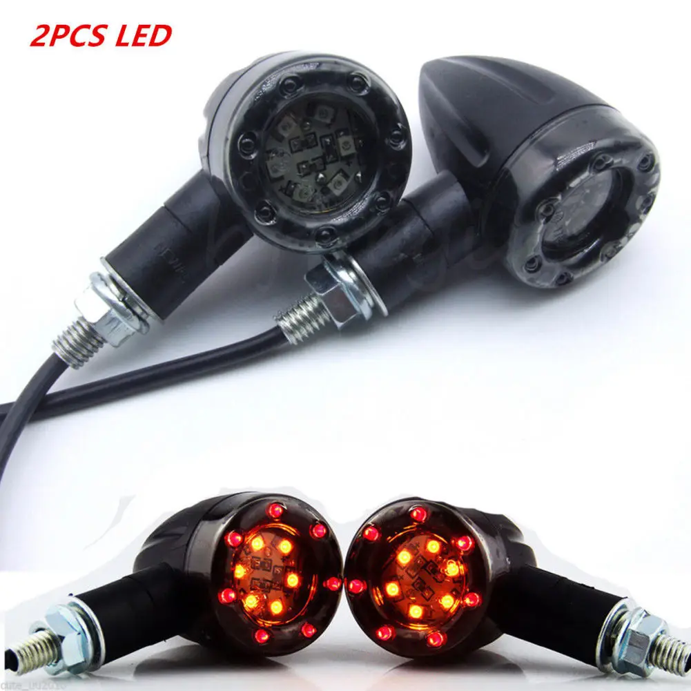 2pcs Motorcycle Retro Style 2 Colors LED Turn Signal Lights Indicators Lamp Universal Application