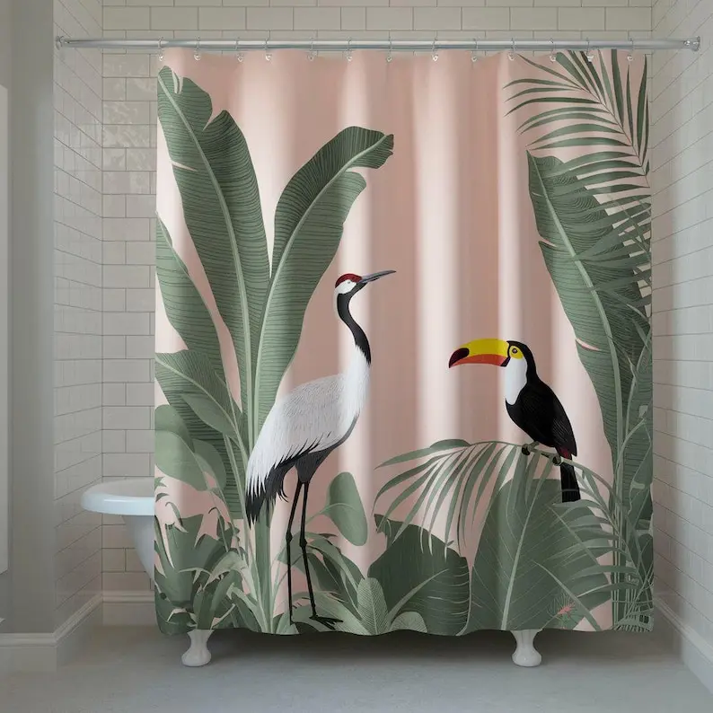 

Занавеска для душа в джунглях — тропические листья, ботанический дизайн, середина века, декор для детей и ванной комнаты