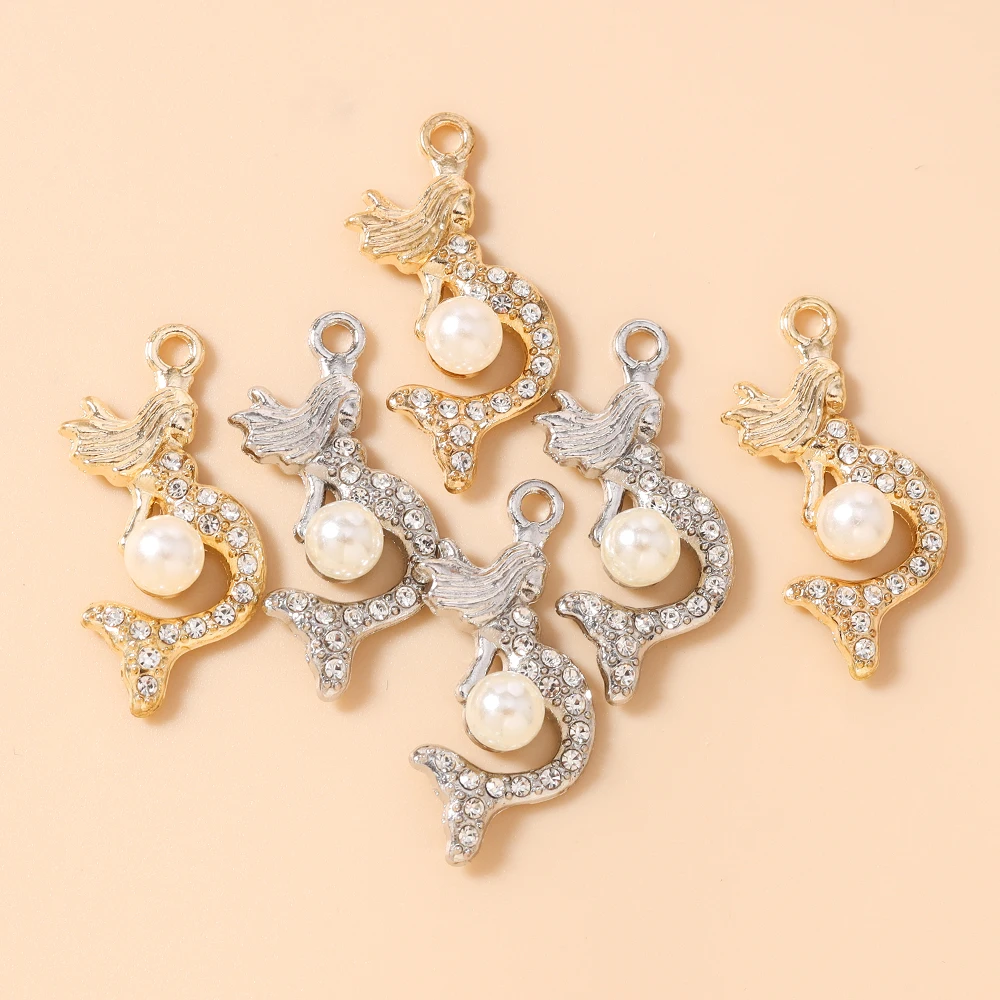 Leslie 10 Stück zierliche Meerjungfrauen-Anhänger mit Kristallperlen für Ohrringe, Halsketten, Schmuckherstellung, Bastelarbeiten, handgefertigte Accessoires – Detail 6