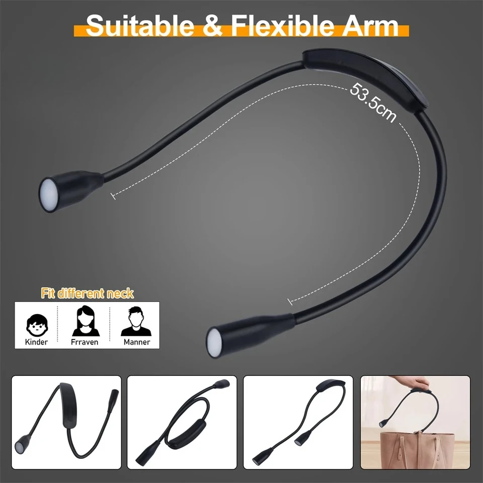 

F9 Led Reading Neck Light Book Lamp 360° Flexible Arm Reading Book Light Running Read Neck Lamp Usb Charging Study Night Light