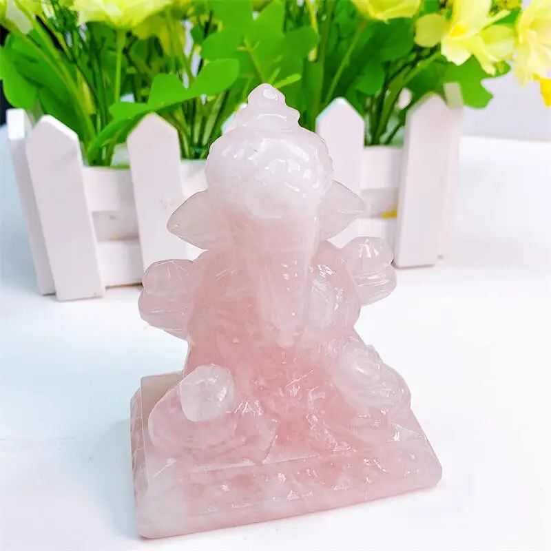 

Natural Rose Quartz Ganesha Crystal Carving Healing Polished Mineral Ornaments Gemstone Collection Home Decoration 1pcs