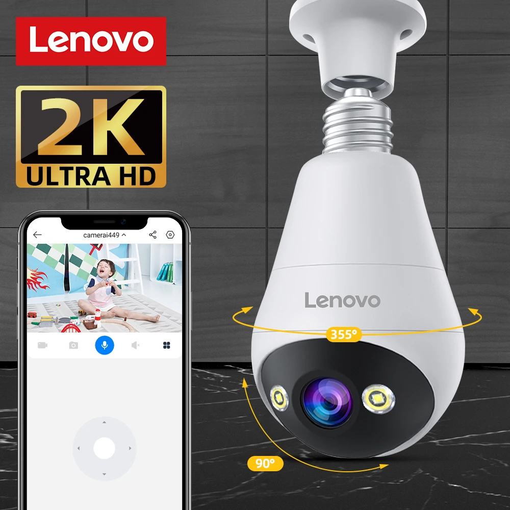레노버 2K WIFI E27 전구 감시 IP 카메라 나이트 비전 무선 홈 베이비 모니터 카메라 CCTV 비디오 보안 보호 ...