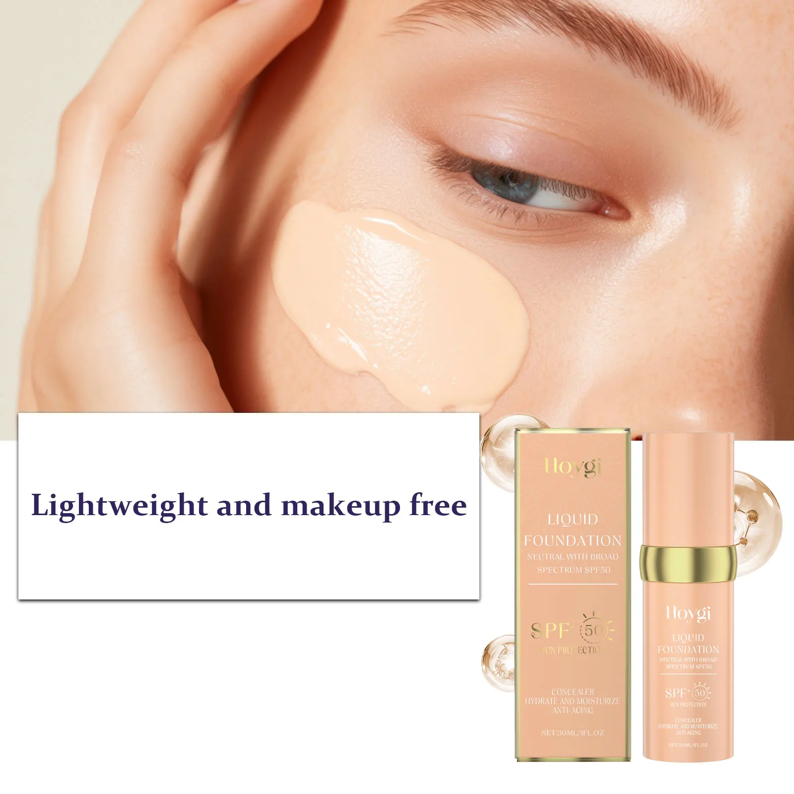 كريم أساس سائل هويجي 4 في 1 مرطب مع عامل حماية من الشمس SPF50+، تغطية متوسطة إلى كاملة، مقاوم للماء وطويل الأمد، مكياج طبيعي للوجه