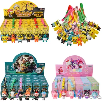 Venda quente 24 pçs/set anime sanrio olá kitty kuromi chaveiro pingente figuras pokemon pikachu chaveiro brinquedo para crianças presentes