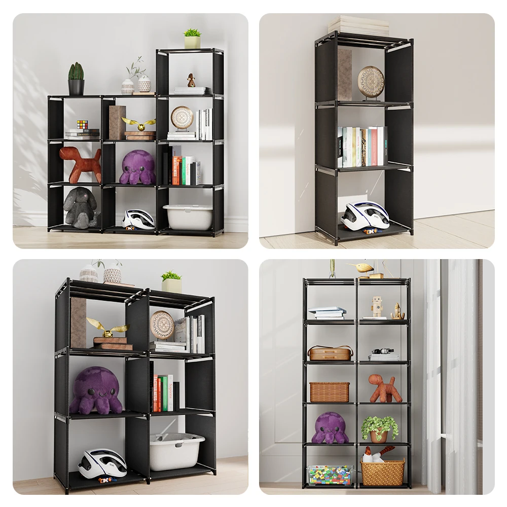 6-Tier Freestanding Bookshelf with Double Rows 10-Compartment Wardrobe Storage Organizer for Bedroom Living Room Office image 2
