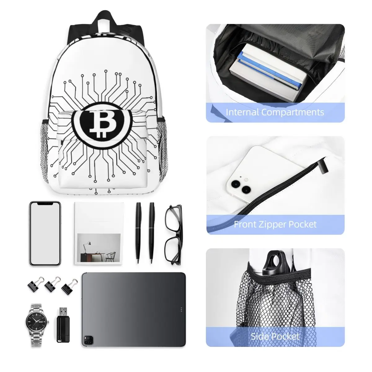 Bitcoin BTC Crypto Currency Backpack Student Boys Girls BookBag Men Women School Bag Laptop Shoulder Bags