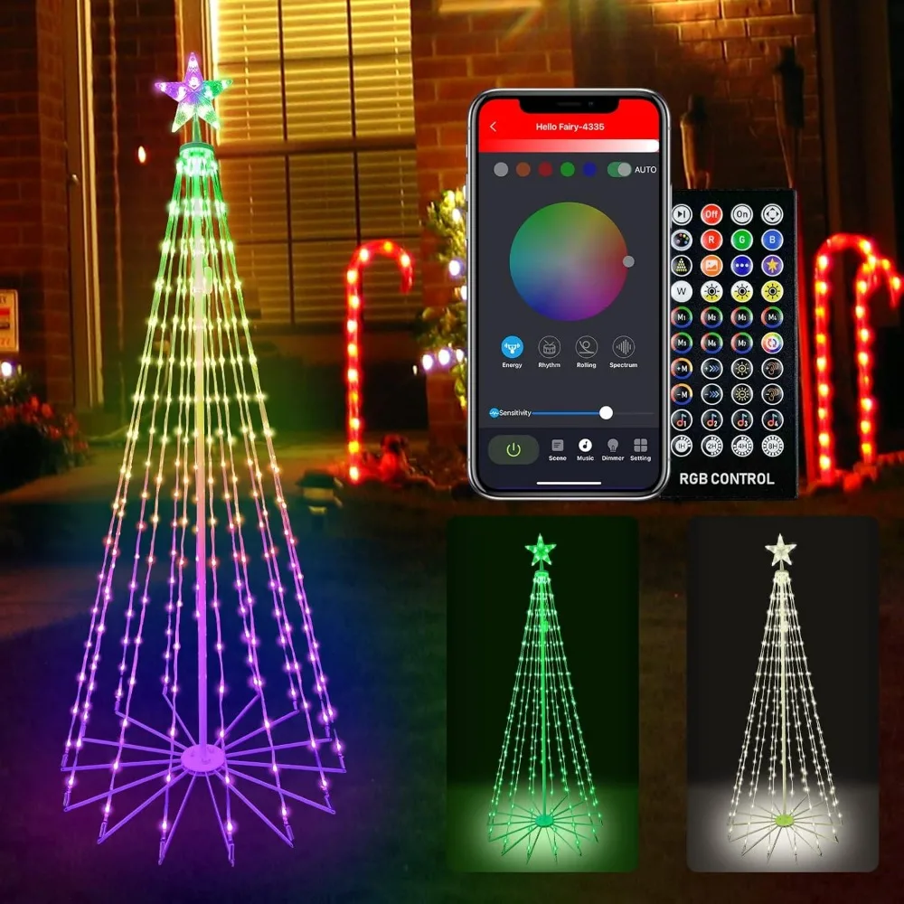 6Ft 265 LED Christmas Cone Tree Light, Bluetooth Intelligent Waterproof Music Synchronized Flashing Light APP Remote Control