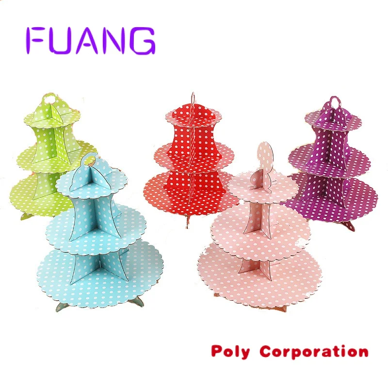 

Custom Wholesale Cardboard Christmas 2 3 Tier Paper Cake Stand Lace Polka Dot Cupcake Holder Party Decoration Cake Paper Stand