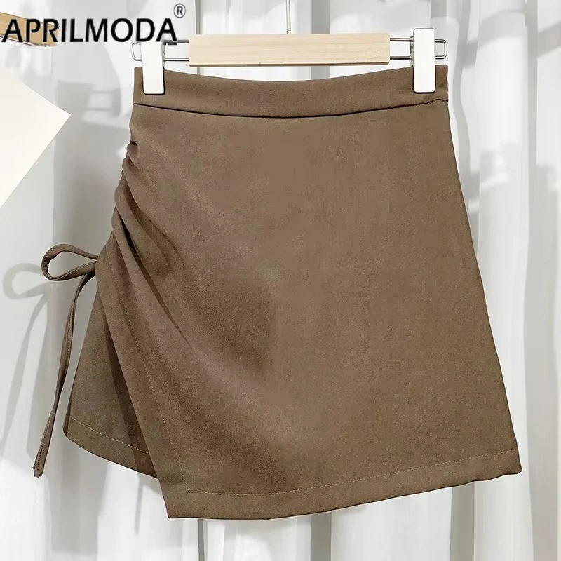 High Waist Y2k Hip Hop Kpop Casual Sport Skirts Harajuku Slim Fit Skater 2024 Drawstring Irregular Solid Mini Short Pants Skirt