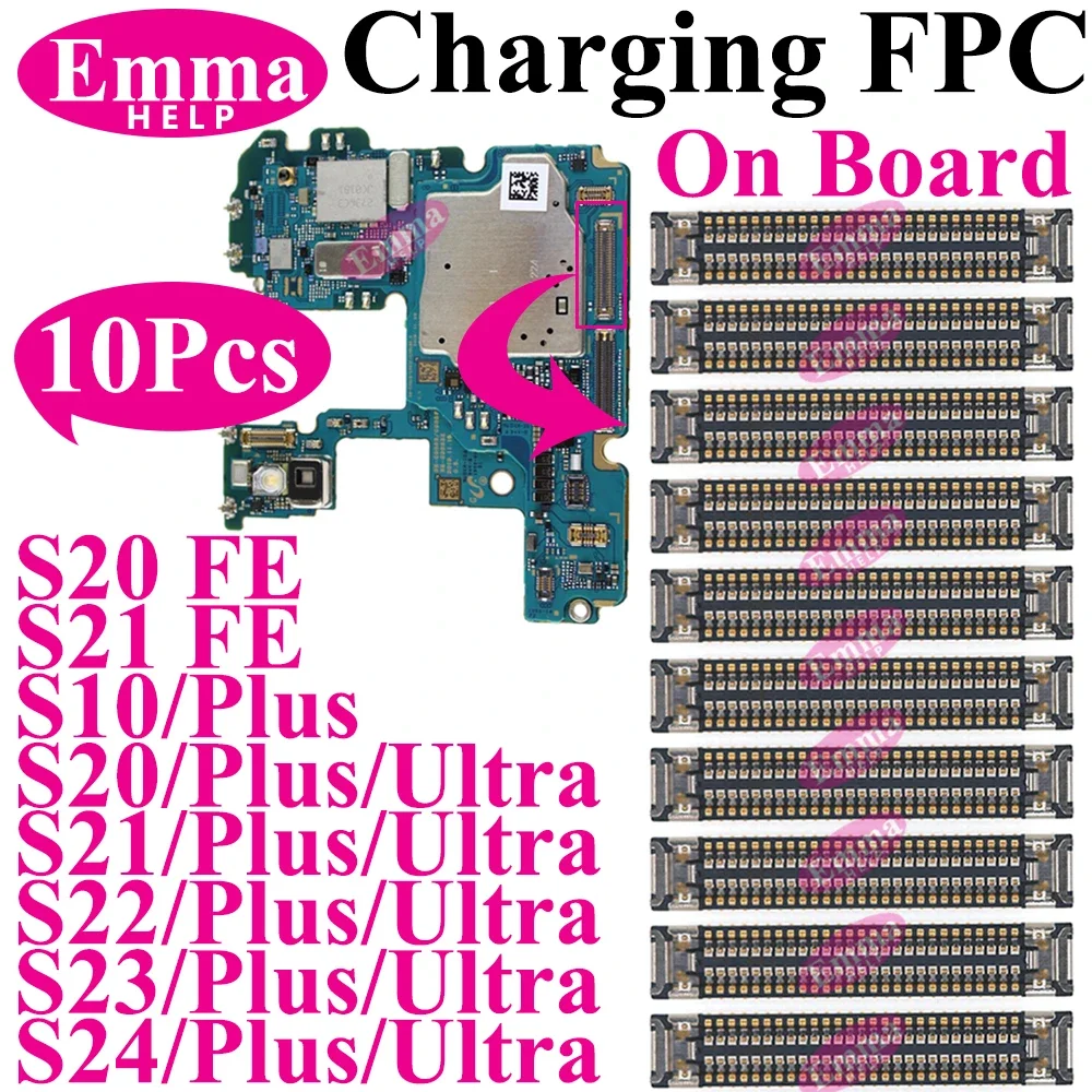 10Pcs USB Charging FPC Connector On Board For Samsung S23 S24 S22 Ultra S21 Plus Note 20 FE S21FE S10  Connector USB Dock Port