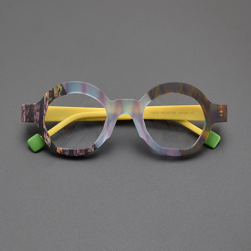 Eyeglass Frames Unique Colorful Acetate Round Vintage Prescription Women Man' Glasses Frames Thick Optical Lenses Eyeglasses