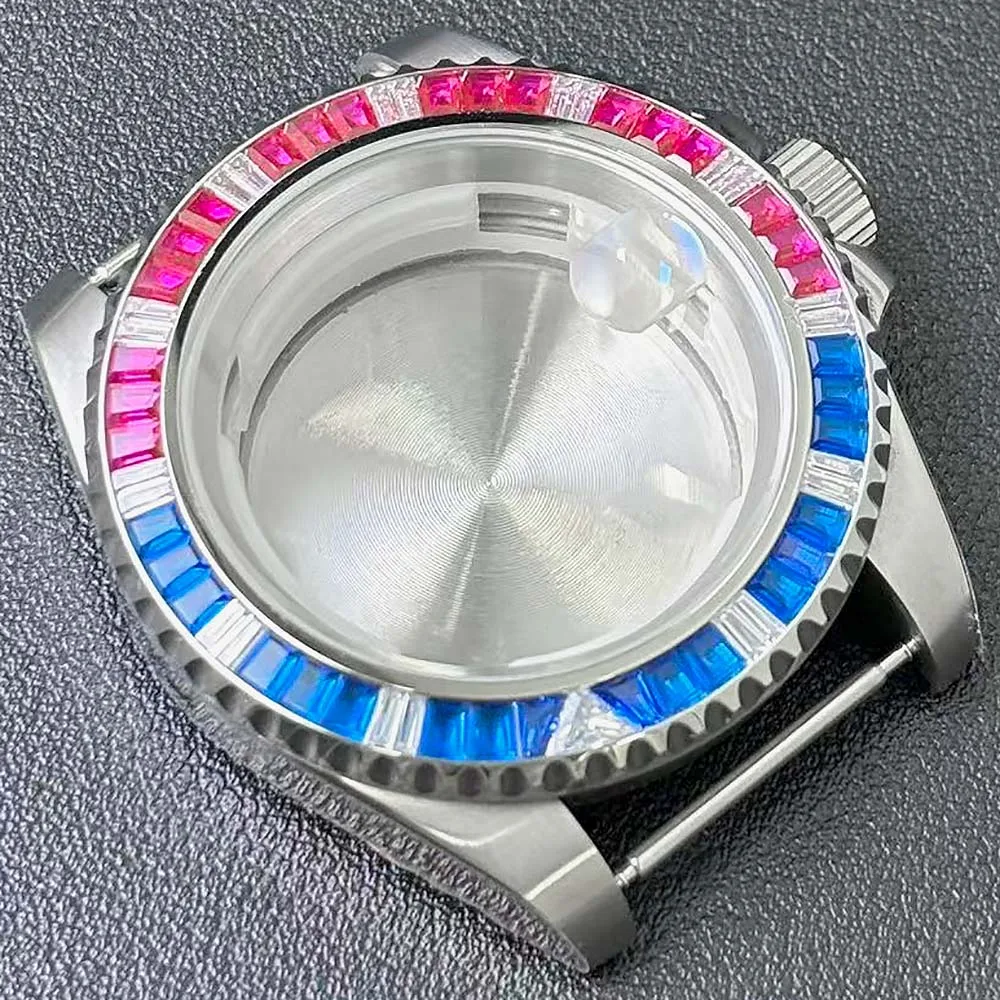 40.5mm gem-encrusted diamond waterproof case sapphire glass, suitable for 8215 ST1612 2813 movement watch accessories