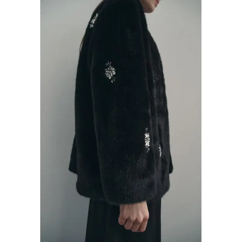 معطف شتوي فايون نسائي طويل مزين بالفرو من Jaet مصنوع من الجلد الاصطناعي معطف شارع Sle مستدير Ne تي شيرت بأزرار للإغلاق