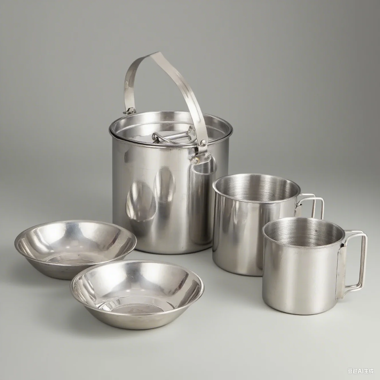 5 قطعة مجموعة أدوات مائدة للتخييم من الفولاذ المقاوم للصدأ بما في ذلك وعاء كوب غلاية ومقبض قابل للطي للتنزه في الهواء الطلق والنزهات والطهي والسفر #1