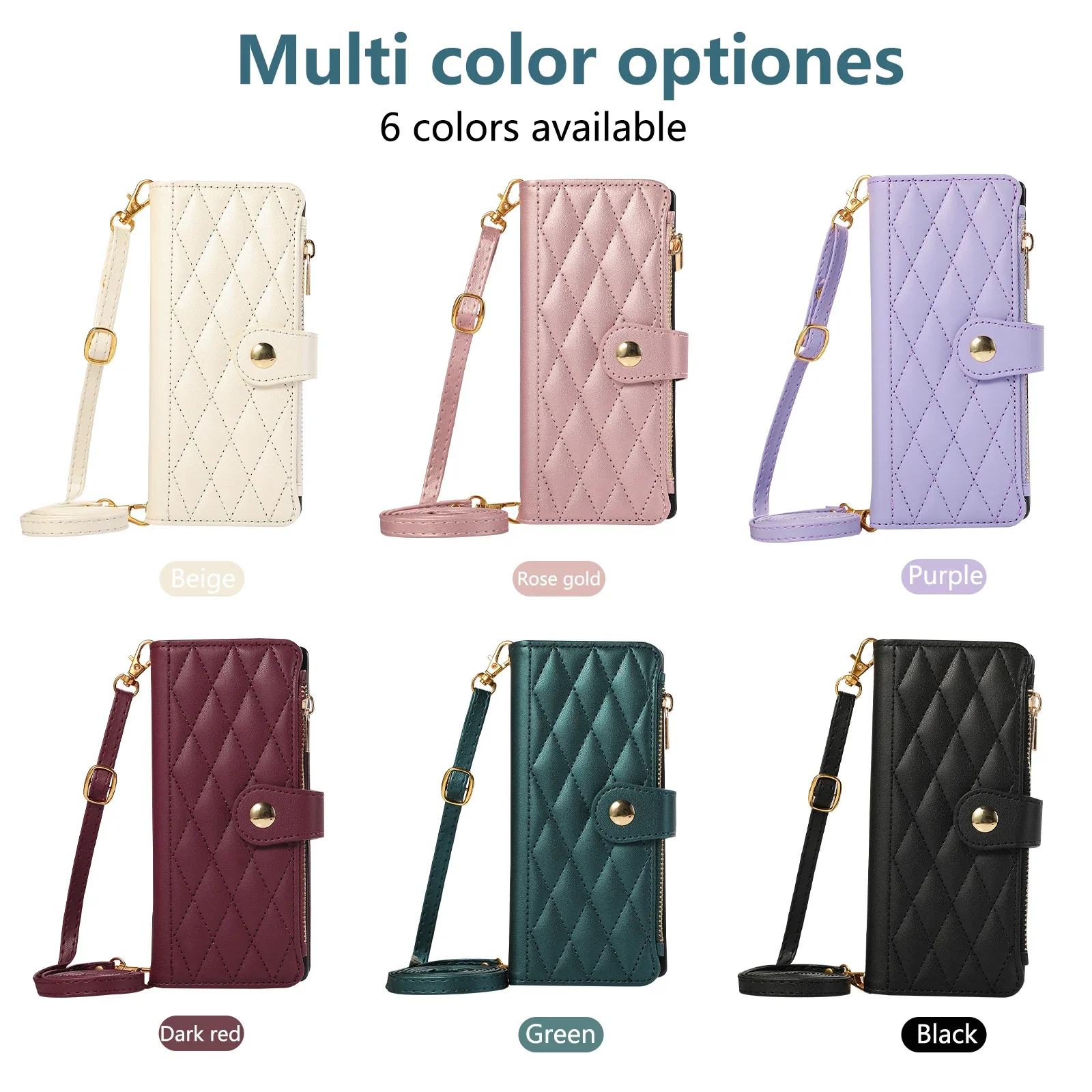 Crossbody zipper Cards Solt Wallet Leather Case For Samsung Galaxy Z Fold 6 5 4 3 5G Diamond Bag Purse Lanyard Stand Strap Cover
