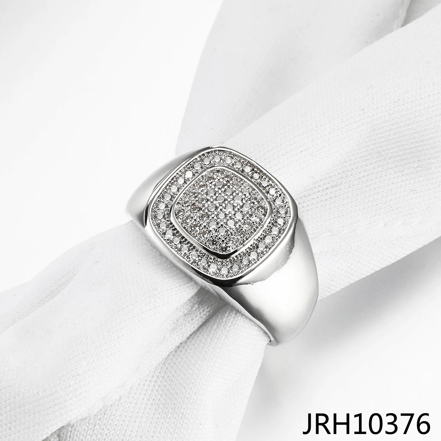 VANAXIN Iced Out Square Rings for Men Black Cubic Zirconia Jewelry Hip Hop Gift Fashion Accessories Silver Color