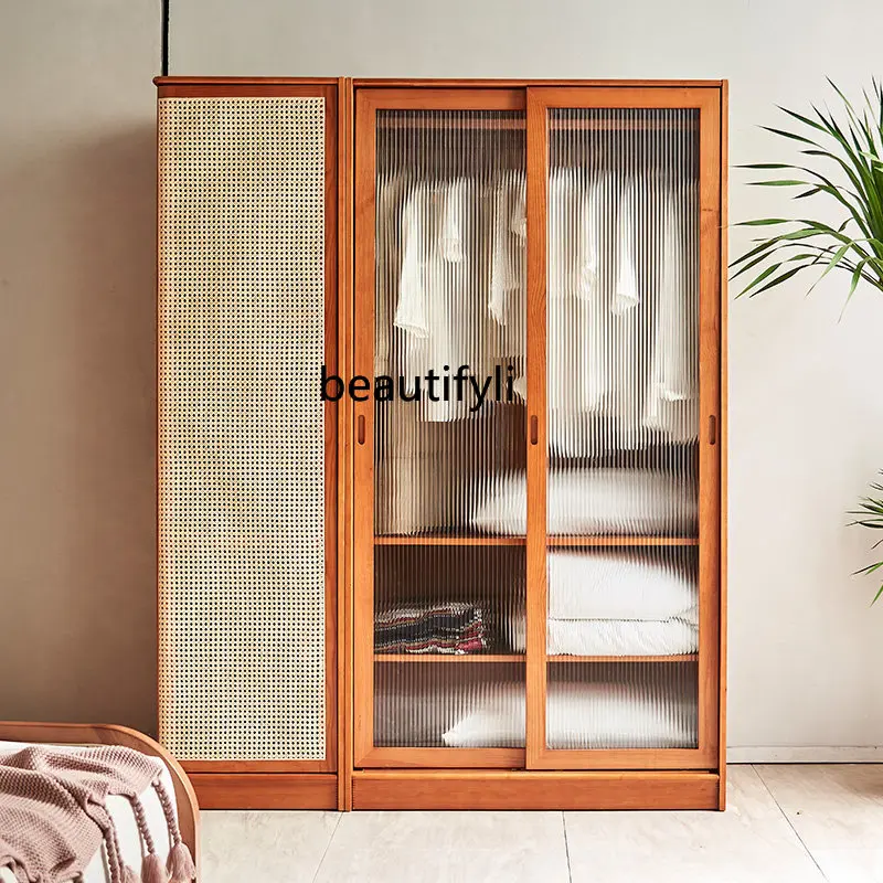 

Japanese-Style Sliding Door Wardrobe Ash Bedroom and Household Large Capacity Storage Locker Three Doors Simple Sliding Door