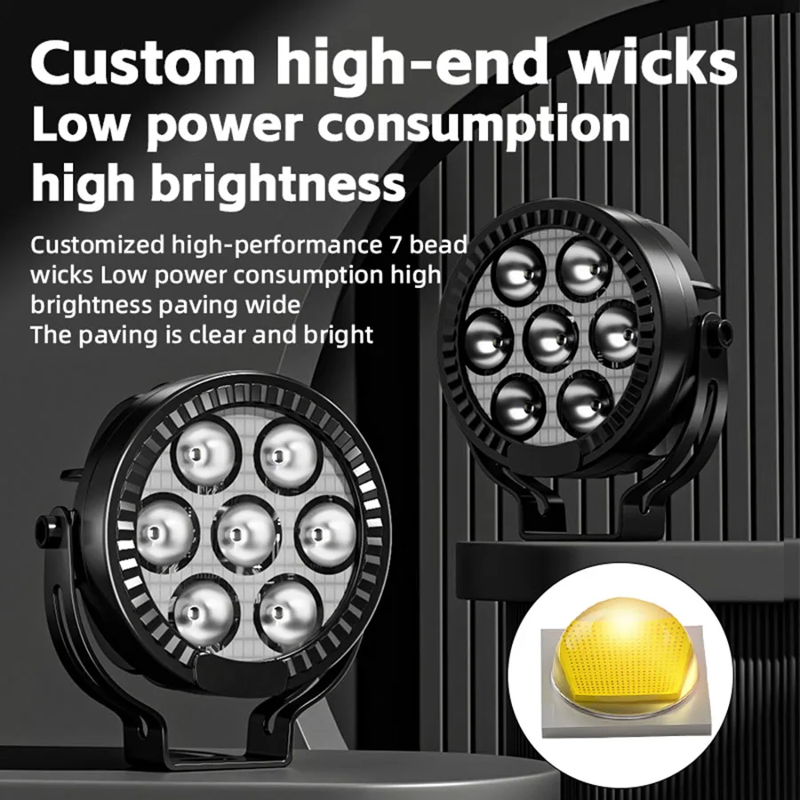 2 pcs Motorcycle Headlights White Yellow Super Bright 7 LED Working Front Light Motorbike Fog Lamp Scooters Waterproof Spotlight