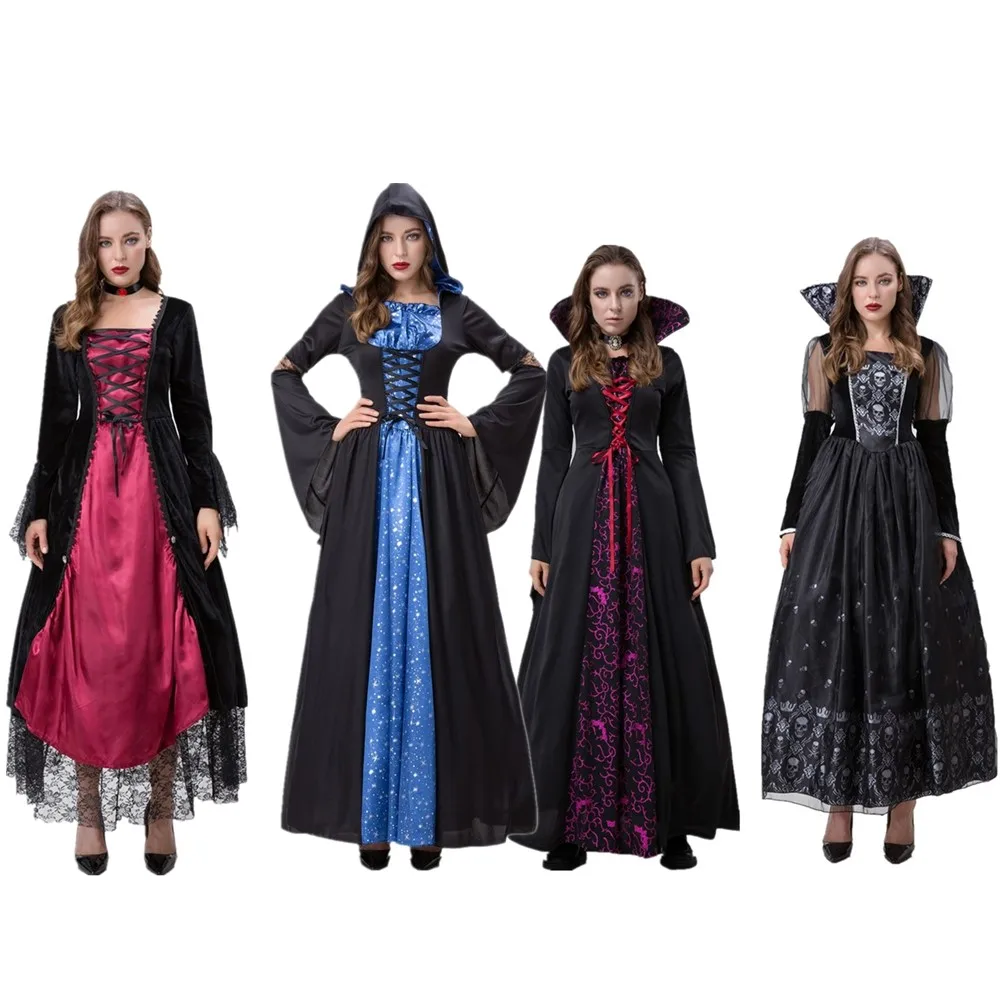 

Halloween Purim Medieval Gothic Wizard Witch Cosplay Costume Stage Performance Vintage Royal Court Vampire Devil Zombie Party Go