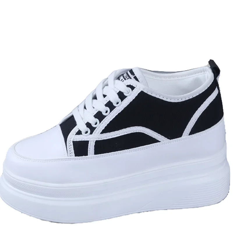 

2024 Spring and Autumn Canvas Shoes Women's Vulcanized Sneakers Women's Thick Bottom Increased 8CM Casual Shoes