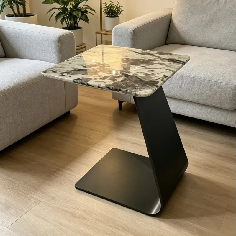 Light luxury sofa living room wrought iron coffee table side base bedroom bedside rock slab marble edge foot