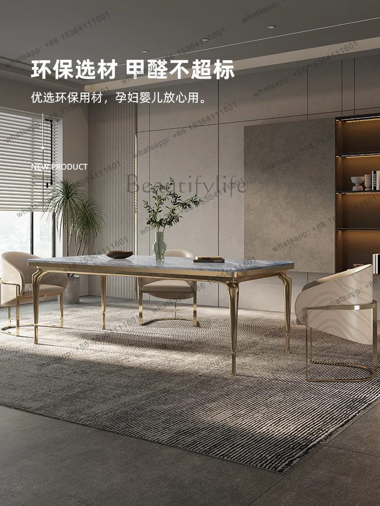 Italian simple luxury marine crystal natural marble dining table modern light luxury minimalist long dining table