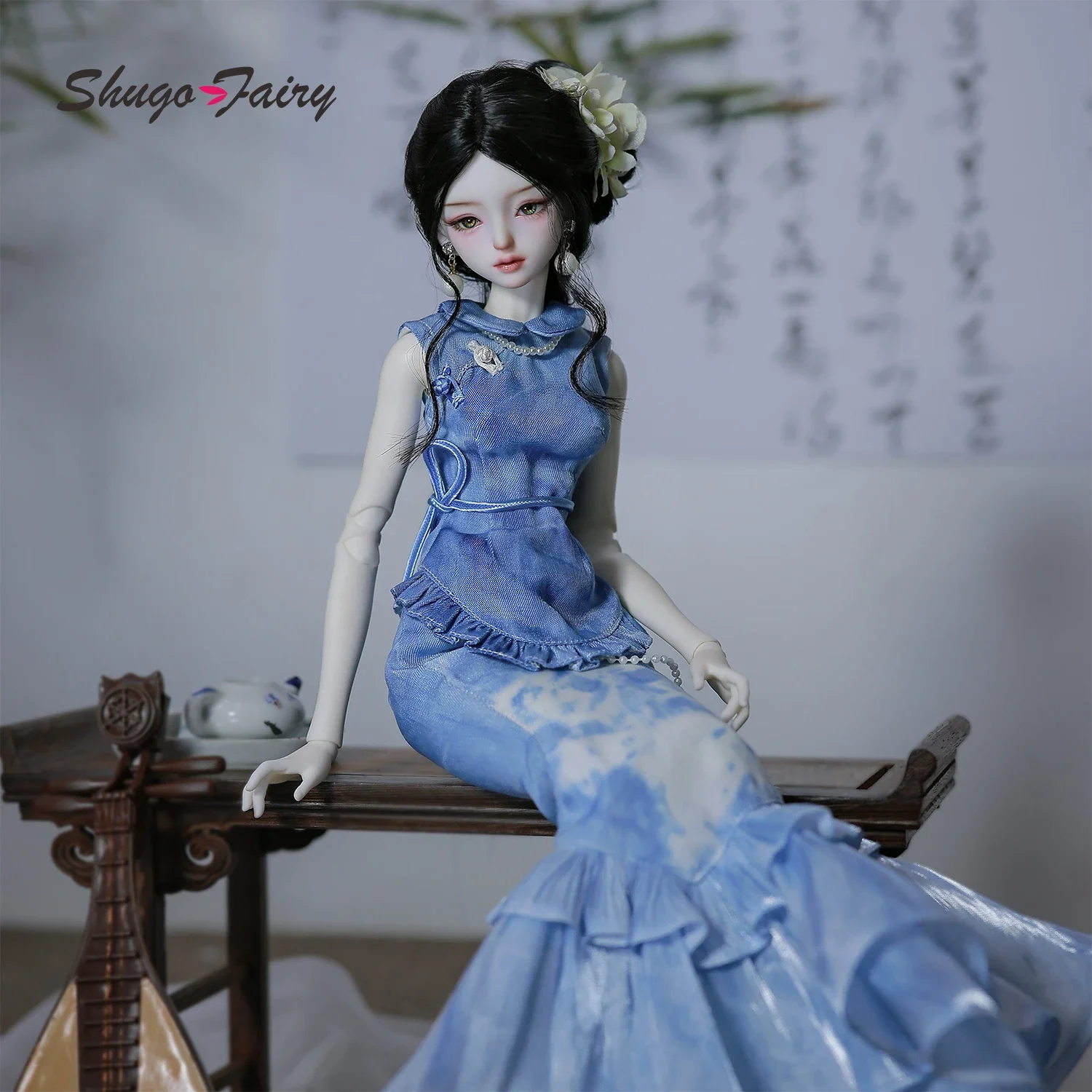 

ShugaFairy Sophia A 1/4 BJD - Frost Scholar Resin Figure Neo-Chinese Silk Cheongsam with Mermaid Skirt Full Set Collectible