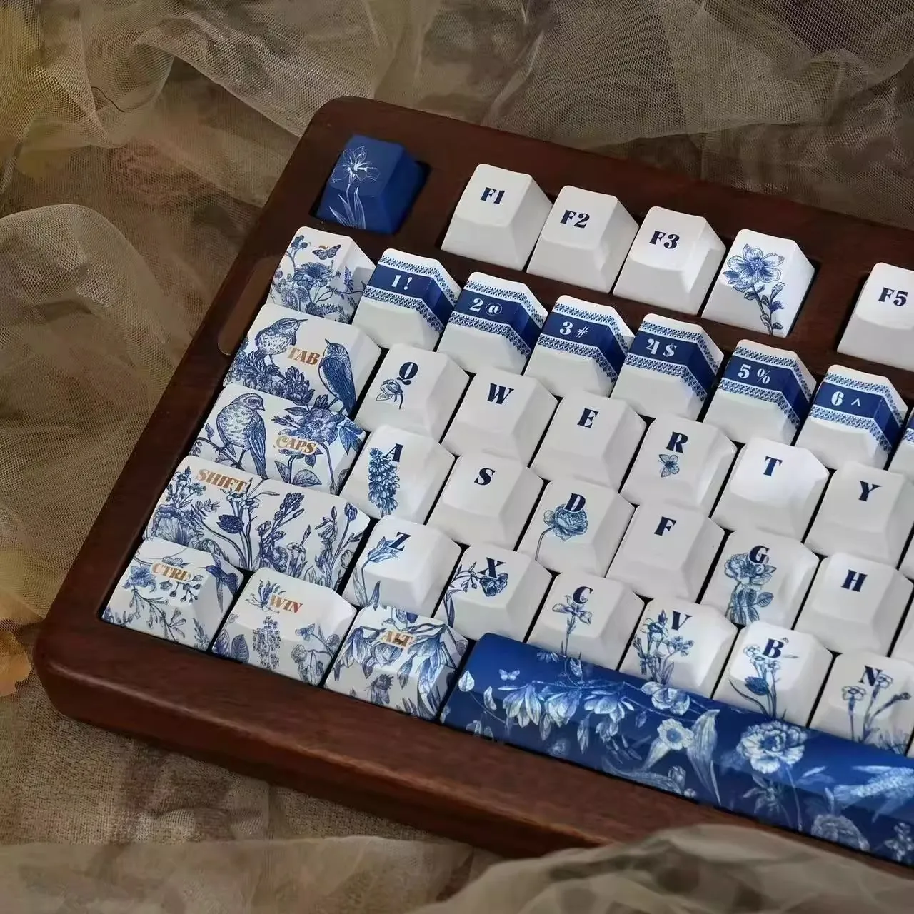 

Колпачки для клавиш на тему загадочного сада, 120 клавиш, древний стиль, PBT, вишневый профиль, изготовленная на заказ синяя крышка для клавиатуры для механической клавиатуры, подарок