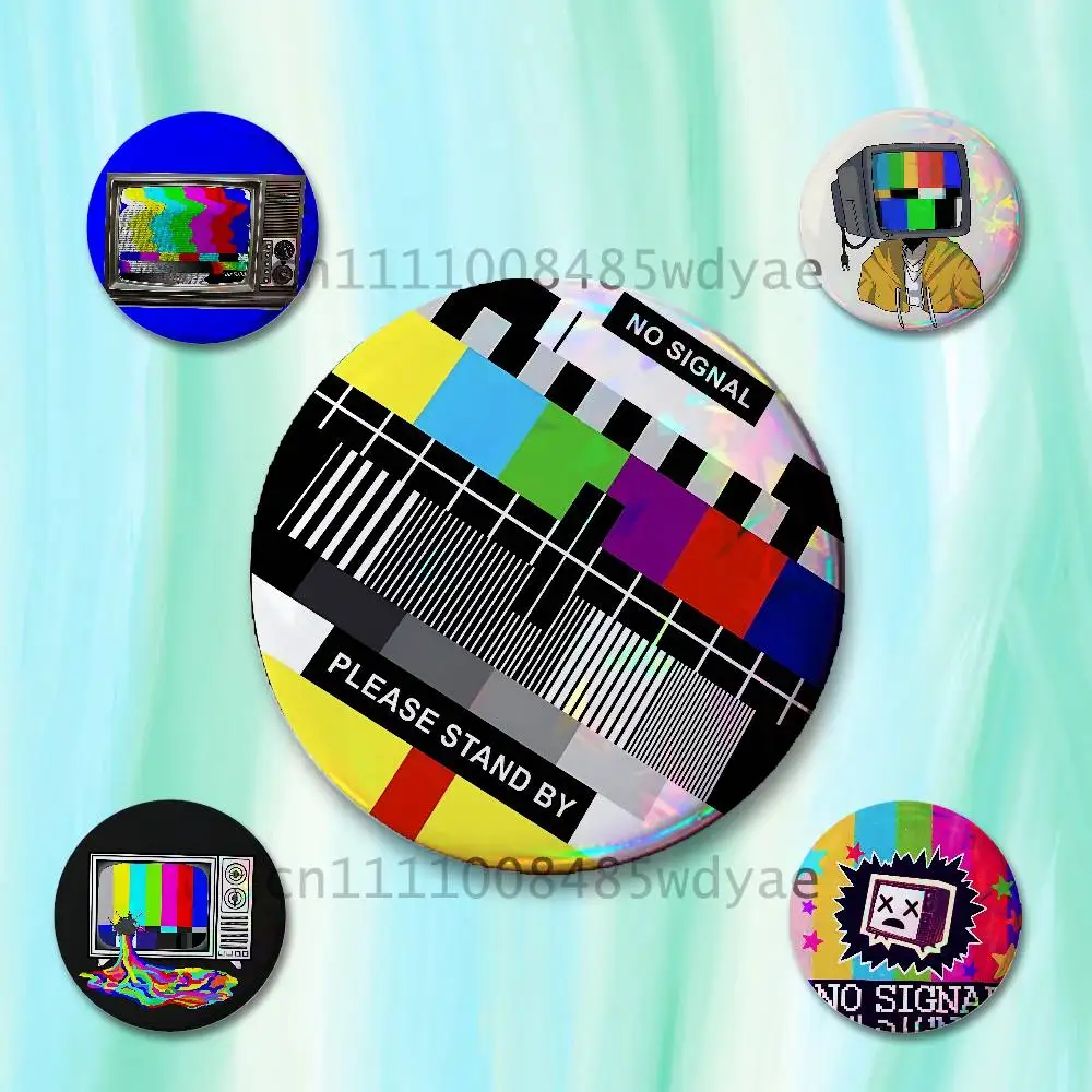 No Signal TV Test Card Badges Button Round Creative Pin Brooch Badge Bag Decor Accessories Fans Collect Friends Gifts