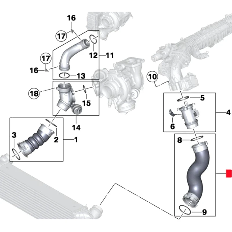 Engine Intercooler Hose Boost Air Intake Hose For BMW X5 F15 X6 F16 Turbocharger Air Pipe 11617823237