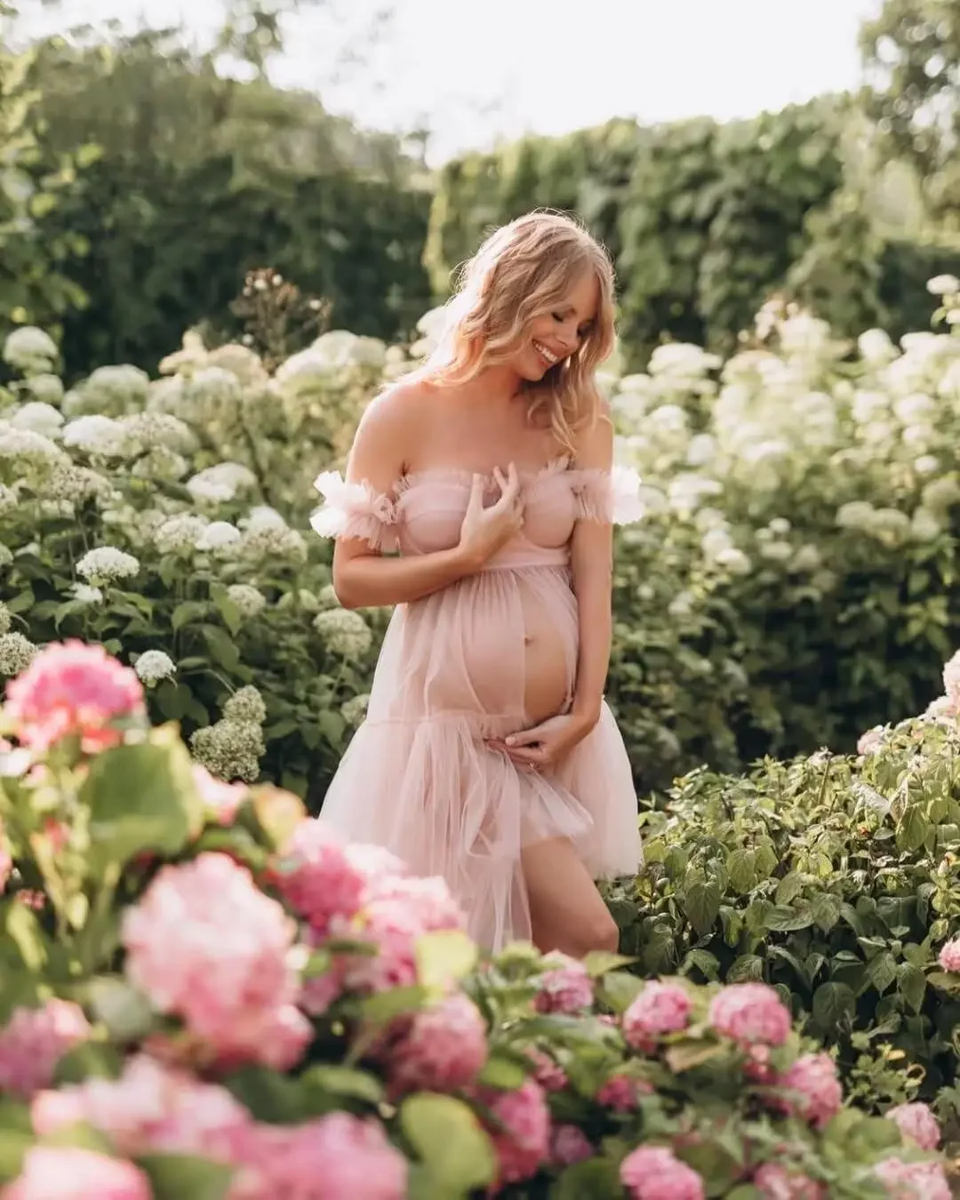Puszyste, warstwowe sukienki ciążowe do sesji zdjęciowych, asymetryczne, tiulowe, długie szaty z trenem na baby shower, luksusowa sukienka.